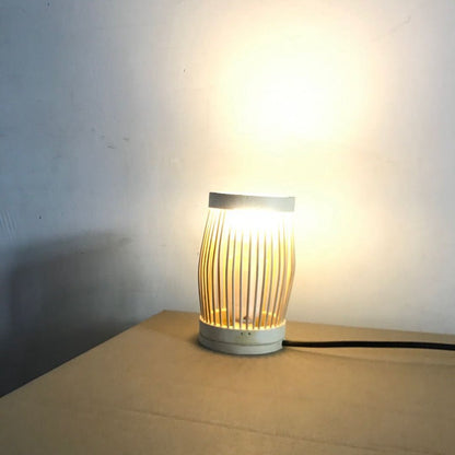 Traditional Japanese Oval Round Bar Hollow Bamboo 1-Light Table Lamp For Bedroom