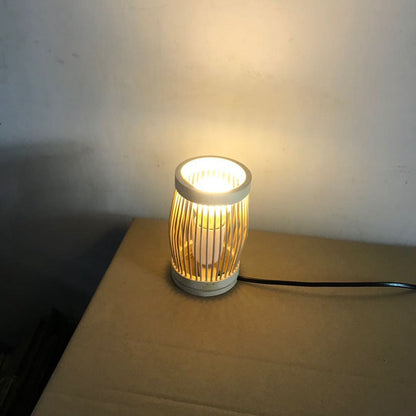 Traditional Japanese Oval Round Bar Hollow Bamboo 1-Light Table Lamp For Bedroom