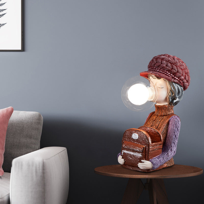Contemporary Creative Girl Bubbles Vase Backpack Resin Glass 1-Light Table Lamp For Bedroom