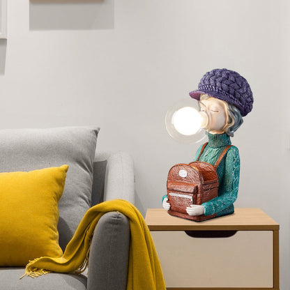 Contemporary Creative Girl Bubbles Vase Backpack Resin Glass 1-Light Table Lamp For Bedroom