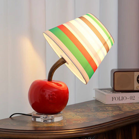 Contemporary Creative Cute Apple Rainbow Stripe Curved Ball Round Table Resin Hardware Fabric 1-Light Table Lamp For Bedroom