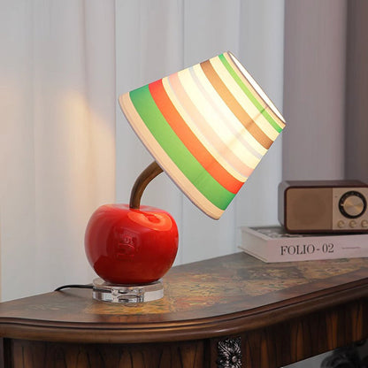 Contemporary Creative Cute Apple Rainbow Stripe Curved Ball Round Table Resin Hardware Fabric 1-Light Table Lamp For Bedroom