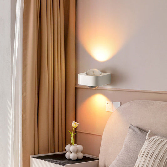 Modern Minimalist Square Half Round Rounded Edge Stainless Steel Glass LED Wall Sconce Lamp For Bedroom
