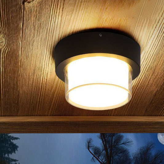 Modern Minimalist Waterproof Square Round Cylinder Die-Cast Aluminum Acrylic LED Flush Mount Ceiling Light For Outdoor Patio