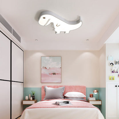 Contemporary Scandinavian Cartoon Kids Dinosaur Iron Acrylic LED Flush Mount Ceiling Light For Bedroom