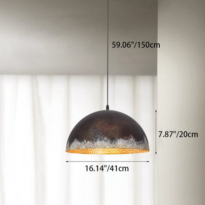 Traditional Vintage Semicircle Oval Dot Hand Painted Steel 1-Light Pendant Light For Living Room