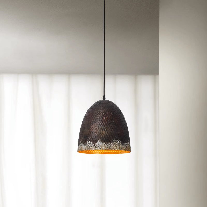 Traditional Vintage Semicircle Oval Dot Hand Painted Steel 1-Light Pendant Light For Living Room