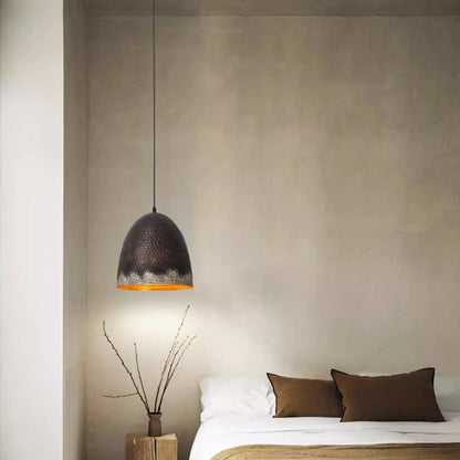 Traditional Vintage Semicircle Oval Dot Hand Painted Steel 1-Light Pendant Light For Living Room