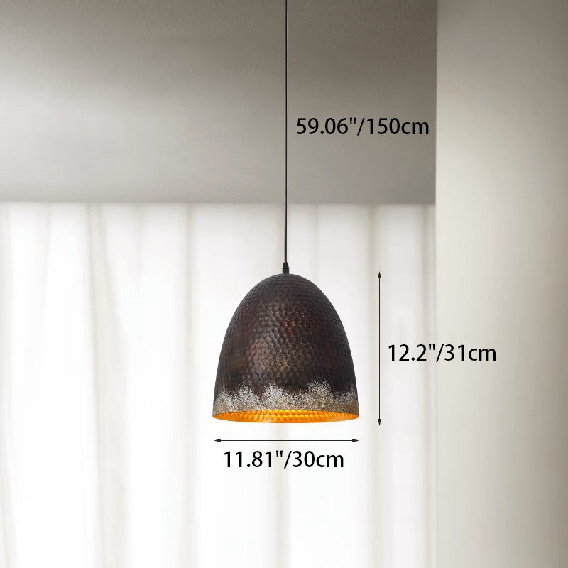 Traditional Vintage Semicircle Oval Dot Hand Painted Steel 1-Light Pendant Light For Living Room