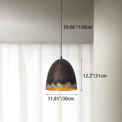 Traditional Vintage Semicircle Oval Dot Hand Painted Steel 1-Light Pendant Light For Living Room