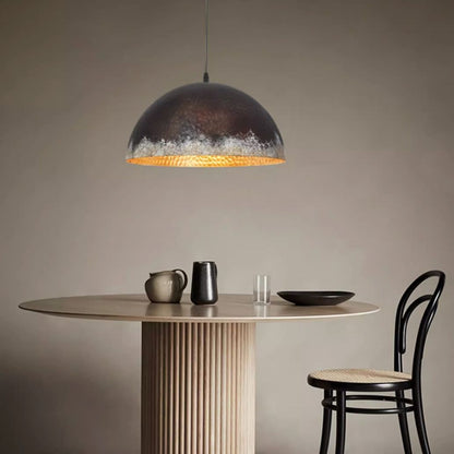 Traditional Vintage Semicircle Oval Dot Hand Painted Steel 1-Light Pendant Light For Living Room