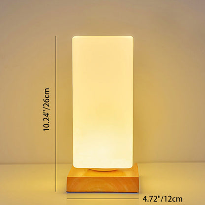 Contemporary Scandinavian Rectangular Cylinder Hollow Wood Glass LED Table Lamp For Bedroom