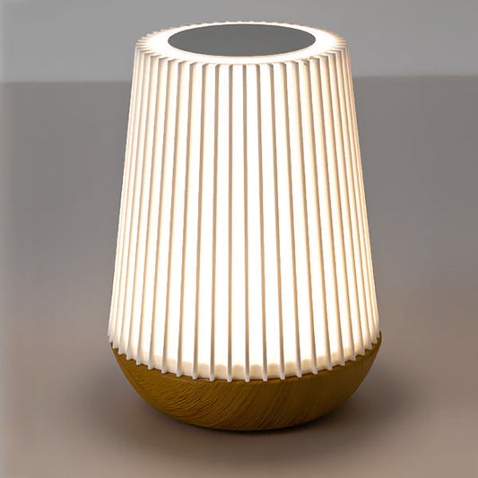 Modern Minimalist Round Table Striped Metal Wood Acrylic LED Table Lamp For Bedroom