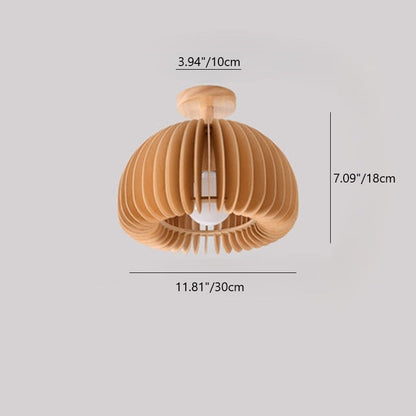 Traditional Vintage Pumpkin Flake Wood Iron 1-Light Semi-Flush Mount Ceiling Light For Living Room