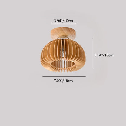 Traditional Vintage Pumpkin Flake Wood Iron 1-Light Semi-Flush Mount Ceiling Light For Living Room