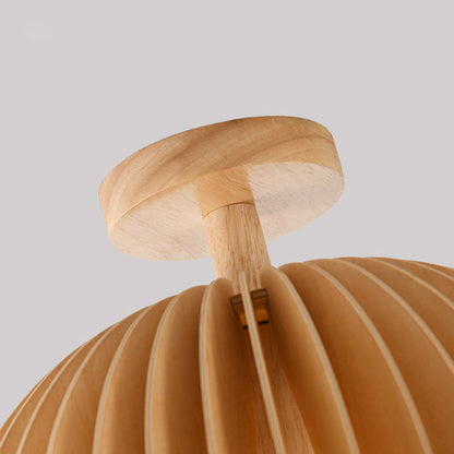 Traditional Vintage Pumpkin Flake Wood Iron 1-Light Semi-Flush Mount Ceiling Light For Living Room