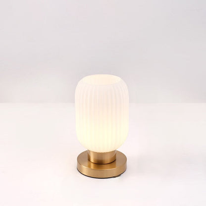 Contemporary Scandinavian Round Cylinder Striped Iron Glass 1-Light Table Lamp For Bedroom