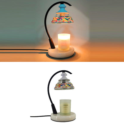 Traditional Vintage Spherical Dotted Rhombus Floral Square Round Base Iron Wood Glass 1-Light Melting Wax Table Lamp For Bedroom