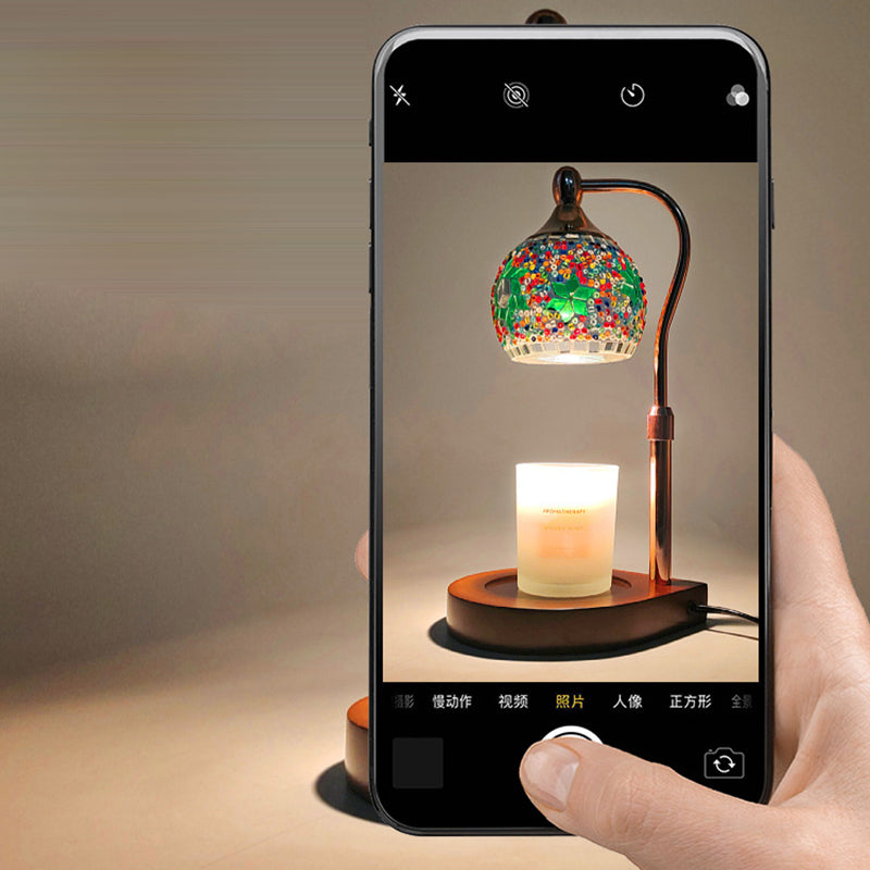 Traditional Vintage Spherical Dotted Rhombus Floral Square Round Base Iron Wood Glass 1-Light Melting Wax Table Lamp For Bedroom
