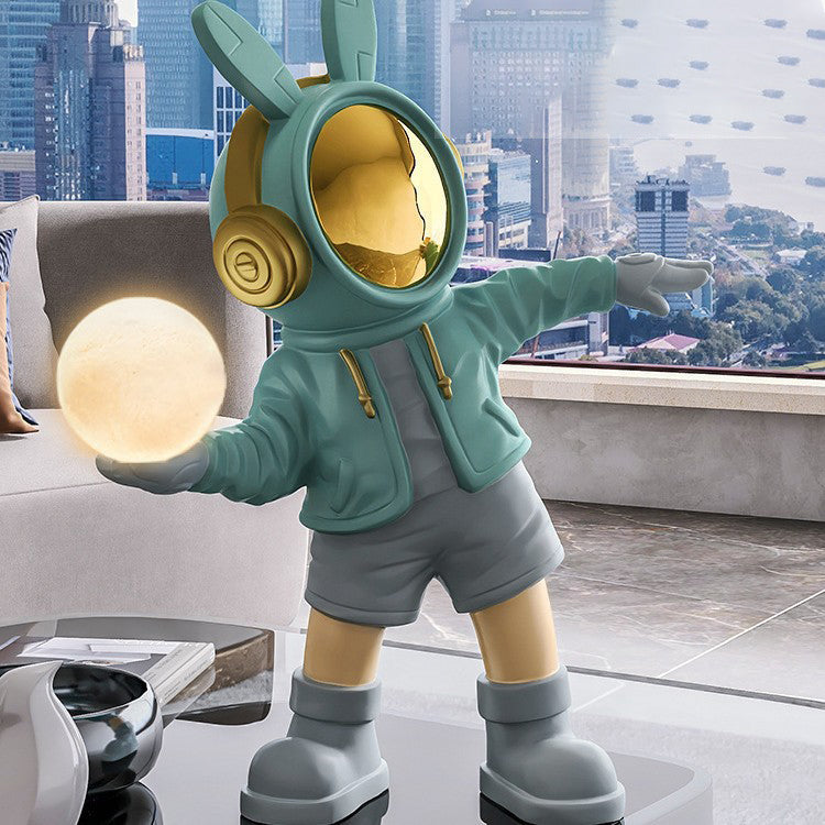 Contemporary Creative Cartoon Kids Astronaut Rabbit Resin PC LED Table Lamp For Bedroom