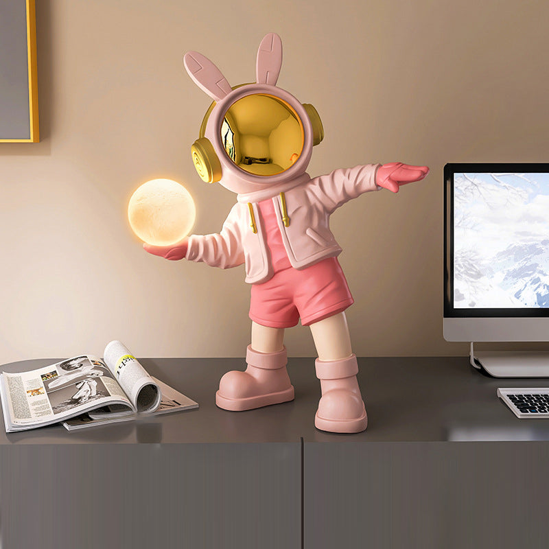 Contemporary Creative Cartoon Kids Astronaut Rabbit Resin PC LED Table Lamp For Bedroom