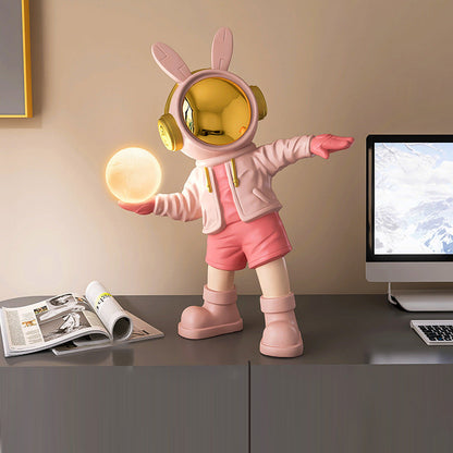 Contemporary Creative Cartoon Kids Astronaut Rabbit Resin PC LED Table Lamp For Bedroom