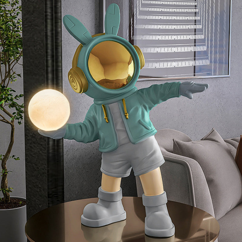Contemporary Creative Cartoon Kids Astronaut Rabbit Resin PC LED Table Lamp For Bedroom