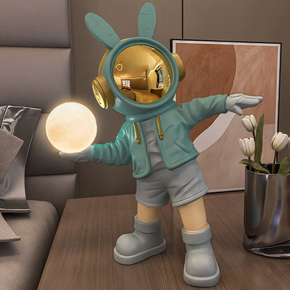 Contemporary Creative Cartoon Kids Astronaut Rabbit Resin PC LED Table Lamp For Bedroom