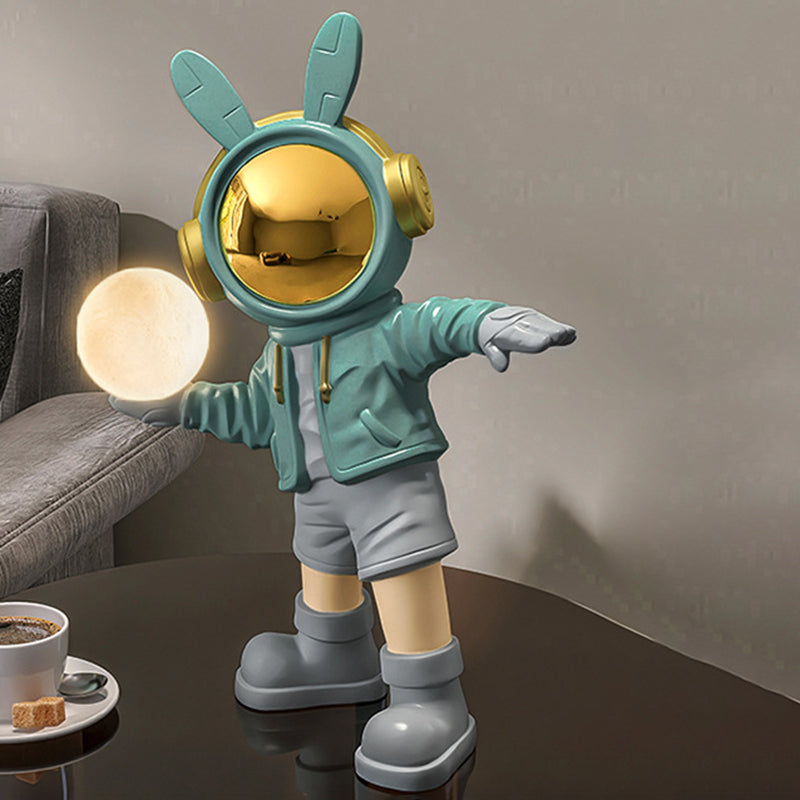 Contemporary Creative Cartoon Kids Astronaut Rabbit Resin PC LED Table Lamp For Bedroom
