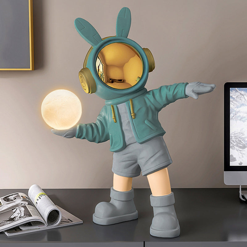 Contemporary Creative Cartoon Kids Astronaut Rabbit Resin PC LED Table Lamp For Bedroom