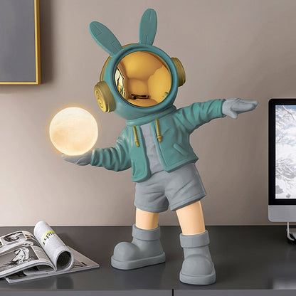 Contemporary Creative Cartoon Kids Astronaut Rabbit Resin PC LED Table Lamp For Bedroom