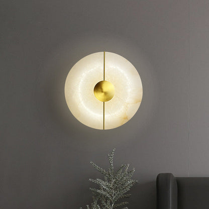 Contemporary Scandinavian Round Oval Iron Marble LED Wall Sconce Lamp For Living Room