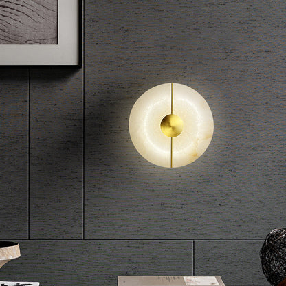 Contemporary Scandinavian Round Oval Iron Marble LED Wall Sconce Lamp For Living Room
