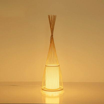 Traditional Vintage Cone Cylinder Bamboo Rattan 1-Light Standing Floor Lamp For Bedroom