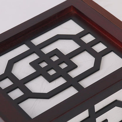Traditional Chinese Rectangle Bamboo Leaf Pattern Wood Faux Parchment 1-Light Table Lamp For Bedroom