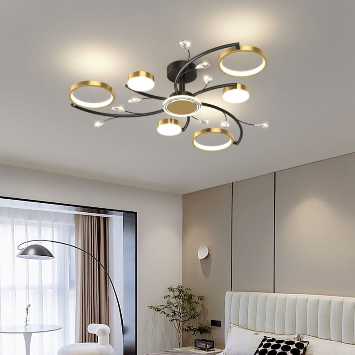 Contemporary Scandinavian Branch Round Iron Acrylic LED Semi-Flush Mount Ceiling Light For Living Room