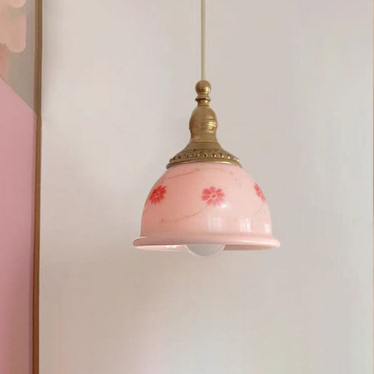 Traditional French Semicircle Floral Textured Copper Resin 1-Light Pendant Light For Bedroom