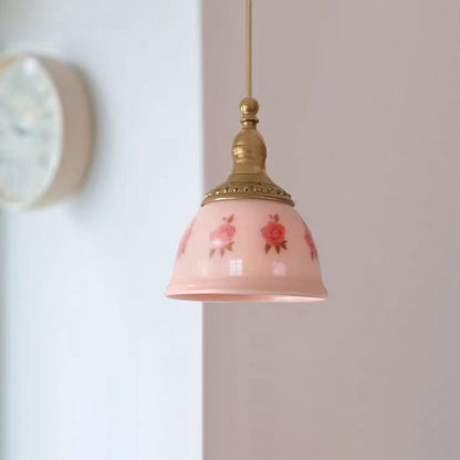 Traditional French Semicircle Floral Textured Copper Resin 1-Light Pendant Light For Bedroom