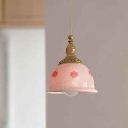 Traditional French Semicircle Floral Textured Copper Resin 1-Light Pendant Light For Bedroom