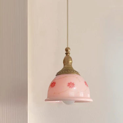 Traditional French Semicircle Floral Textured Copper Resin 1-Light Pendant Light For Bedroom