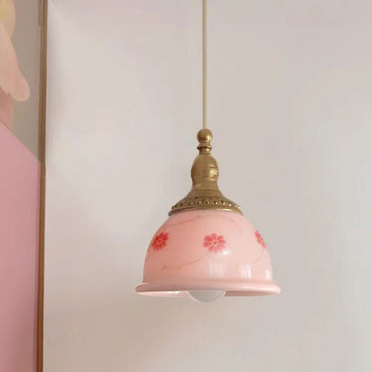 Traditional French Semicircle Floral Textured Copper Resin 1-Light Pendant Light For Bedroom