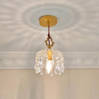 Traditional French Floral Carved Teardrop Hardware Crystal Glass 1-Light Pendant Light For Bedroom