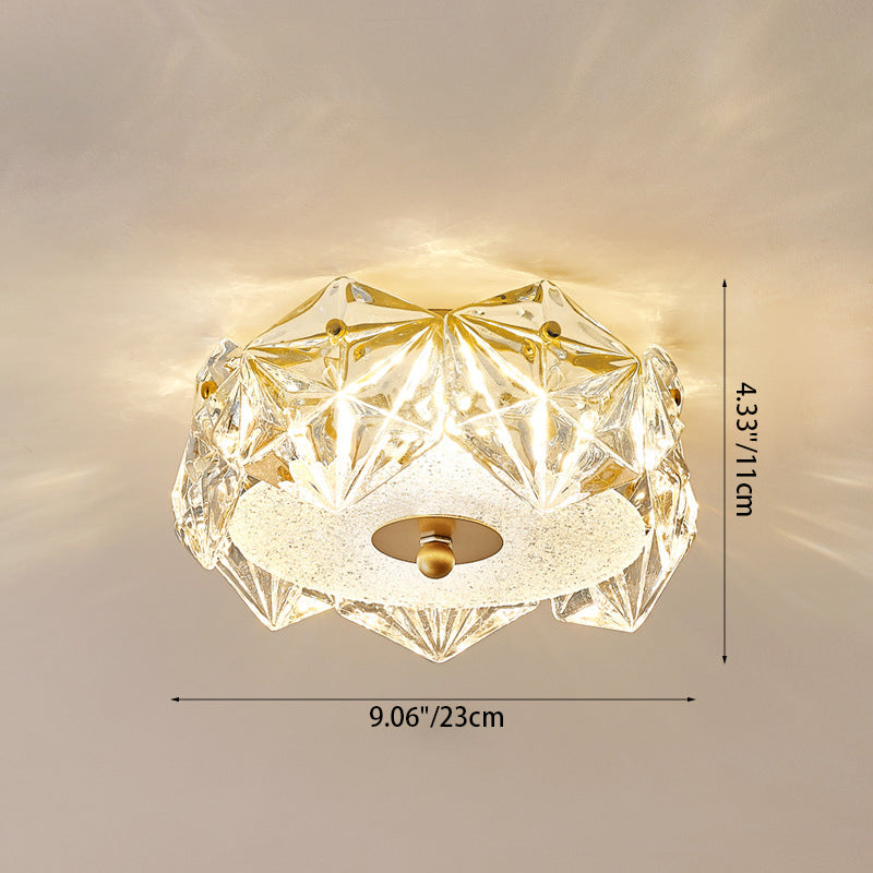 Modern Luxury Round Hexagonal Iron Glass LED Flush Mount Ceiling Light For Living Room