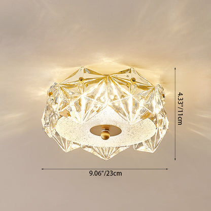 Modern Luxury Round Hexagonal Iron Glass LED Flush Mount Ceiling Light For Living Room