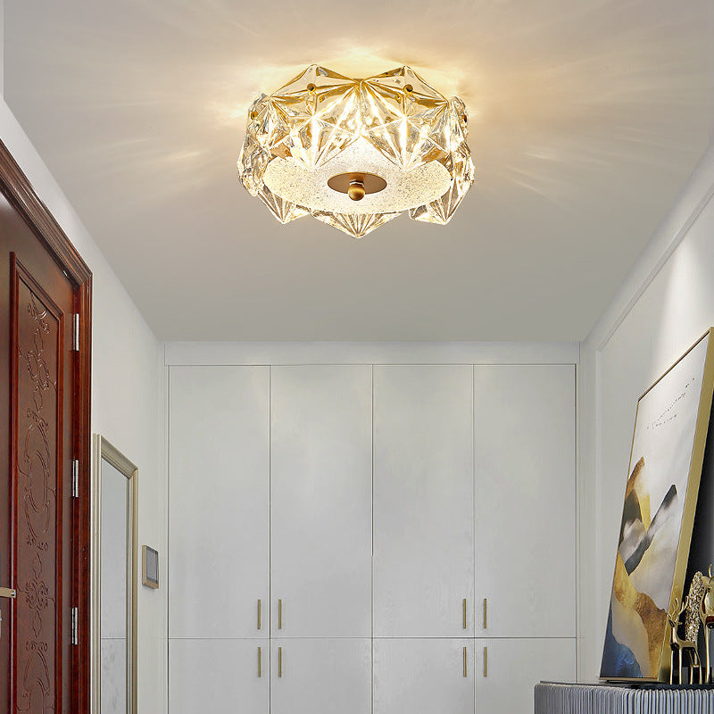 Modern Luxury Round Hexagonal Iron Glass LED Flush Mount Ceiling Light For Living Room