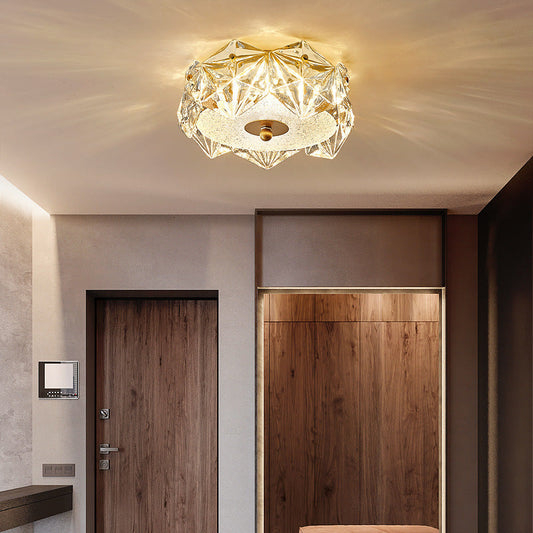 Modern Luxury Round Hexagonal Iron Glass LED Flush Mount Ceiling Light For Living Room