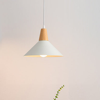 Contemporary Scandinavian Flared Iron Wooden 1-Light Pendant Light For Living Room