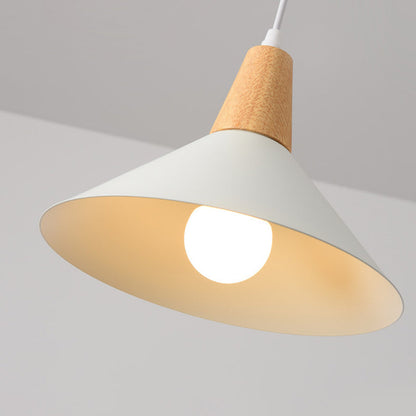 Contemporary Scandinavian Flared Iron Wooden 1-Light Pendant Light For Living Room
