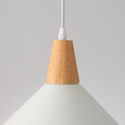 Contemporary Scandinavian Flared Iron Wooden 1-Light Pendant Light For Living Room
