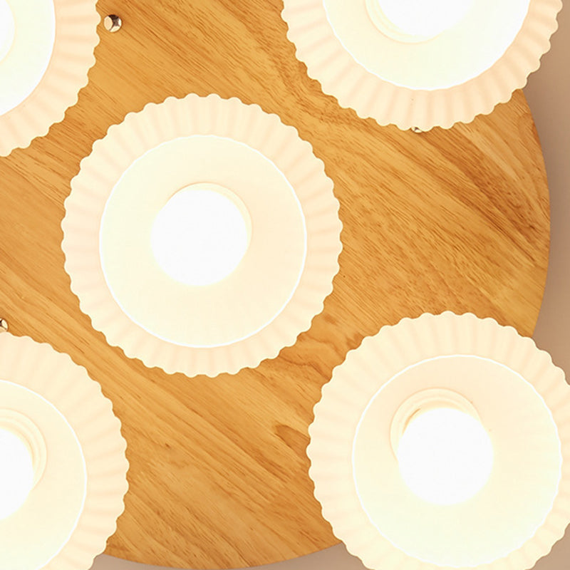 Contemporary Scandinavian Round Ball Solid Wood Metal Glass 3/5 Semi-Flush Mount Ceiling Light For Bedroom